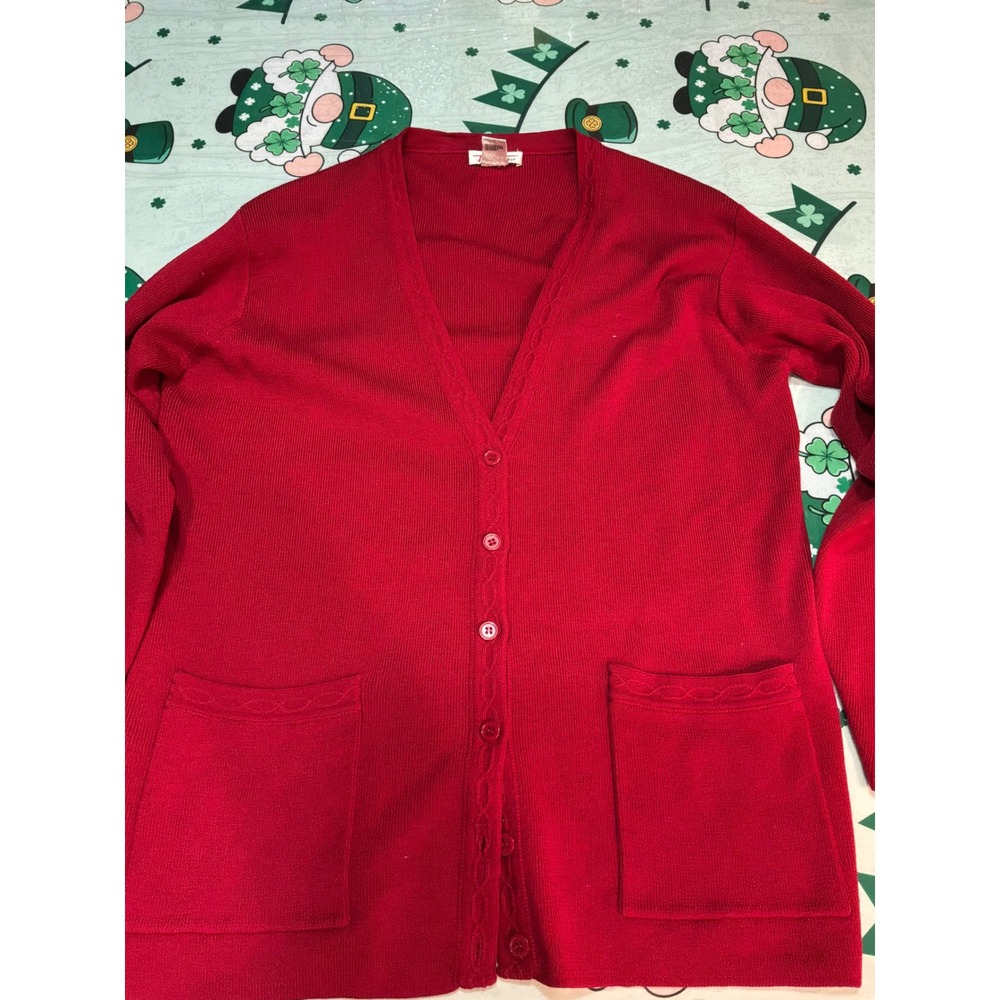 Talbots Vintage Red Merino Wool‎ Cardigan Sweater Button Front Pockets Womens M